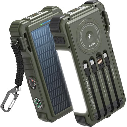 BLAVOR Solar Power Bank 20000mAh, Wireless Charger for Phones & Apple Watch - color: Green