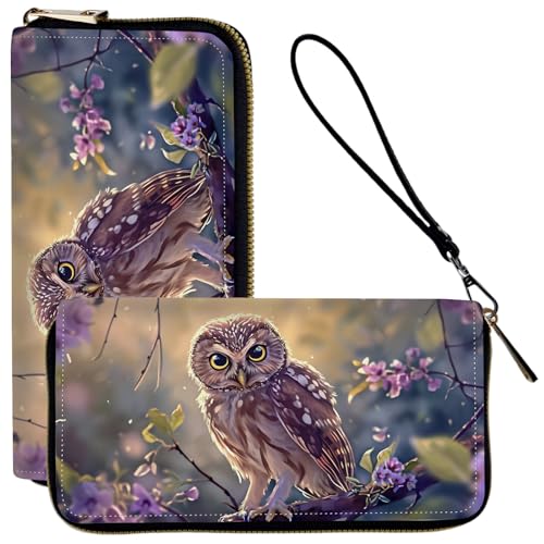 Ladies Wallet,Clutch Purses for Women Wallets Leather Credit Card Holder for Women Wristlet Slim Small Cute with Zipper,Thin RFID Blocking with Wrist Strap,Cute Owl Baby - color: Cute Owl Baby