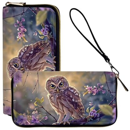 Ladies Wallet,Clutch Purses for Women Wallets Leather Credit Card Holder for Women Wristlet Slim Small Cute with Zipper,Thin RFID Blocking with Wrist Strap,Cute Owl Baby - color: Cute Owl Baby
