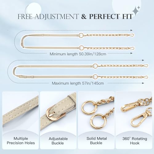 TiMOVO 2-in-1 Phone Lanyard Crossbody, Adjustable Phone Strap for Most Smartphones, PU Strap Combo with Metal Chain for Women - color: White