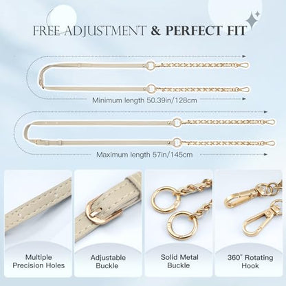 TiMOVO 2-in-1 Phone Lanyard Crossbody, Adjustable Phone Strap for Most Smartphones, PU Strap Combo with Metal Chain for Women - color: White