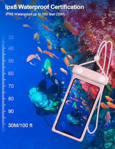 wellhouse Waterproof Phone Pouch, Waterproof Phone Case for iPhone17 16 15 14 Pro Max XS Samsung, IPX8 3D Cellphone Dry Bag Beach Essentials - 2 Pack - Duke Pink & White7.0 - color: 2 Pack- Duke Pink & White7.0"