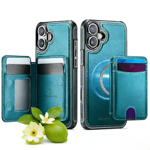 WJX for iPhone 16 MagSafe Wallet Case, 2-in-1 Detachable Luxury Card Holder, Universal MagSafe Compatible, RFID Blocking, Shockproof Kickstand Slim Cover， Lime Green - color: Lime green, size: iPone 16