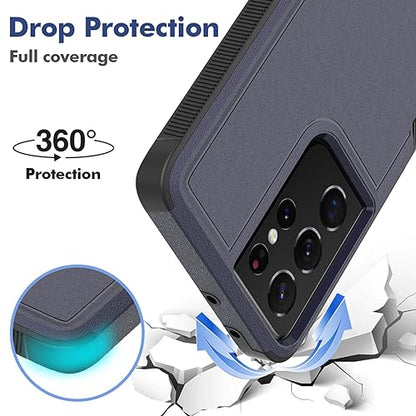for Samsung Galaxy S21 Ultra Case: Dual Layer Protective Heavy Duty Cell Phone Cover Shockproof Rugged with Screen Protector - Military Protection Bumper Tough - Samsung Galaxy S21 Ultra 5G, Blue - color: Navy Blue (PC) + Black (TPU)