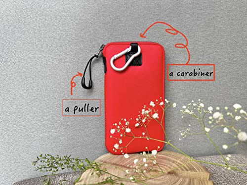 OneJoy Neoprene Cell Phone Pouch, Large Zipper Opening, Lightweight & Protective Phone Sleeves for iPhone Durable Phone Carrier Bag, Thermal Carrying Phone Pouch with Inner Pocket [ Red ] - color: Red