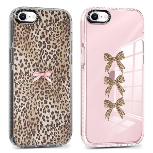 2 Pack Cute Cheetah Print Phone Case for iPhone 7/8 / SE 2020/2022 Pink Bow Case 4.7", Clear Coquette Fashion Luxury Leopard Pattern Design Girls Women Funda Shockproof Soft TPU Cover - color: Cheetah Print 04, size: iPhone 7 / 8 / SE 2020 / 2022