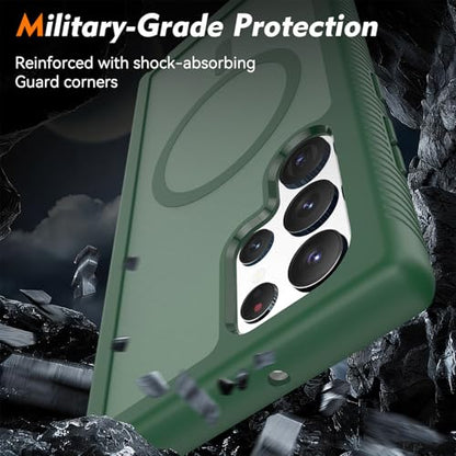 for Samsung Galaxy S22 Ultra Case Magnetic, Compatible with Magsafe 6.8-Inch Slim Fit 360 Heavy Duty Protector Wireless Charging Shockproof Anti-Slip TPU and PC Protective Phone Cover, Green - color: Green