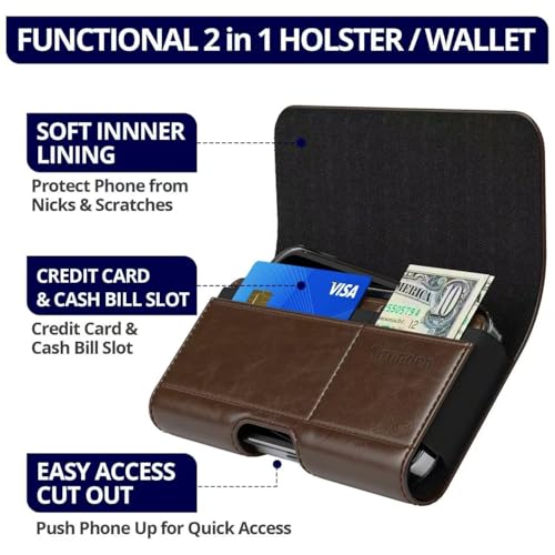 Magnetic Closure Holster for Motorola Edge, Motorola Moto G Power/G Play/Moto G/G36 G06 G57 Pure G05 G15 G100 (2026 2025 2024) - Leather Belt Case Premium Pouch (Fits Slim/Regular Case) (Coffee Brown) - color: Coffee Brown