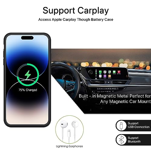 Battery Case for iPhone 14 Pro, 10000mAh High Capacity Rechargeable Portable Protective Extended Charger Case Wireless Charging Compatible with iPhone 14 Pro (6.1 inch) Charging Case & Carplay (Black) - size: iPhone 14 Pro (6.1 inch)