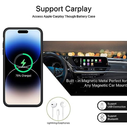 Battery Case for iPhone 14 Pro, 10000mAh High Capacity Rechargeable Portable Protective Extended Charger Case Wireless Charging Compatible with iPhone 14 Pro (6.1 inch) Charging Case & Carplay (Black) - size: iPhone 14 Pro (6.1 inch)