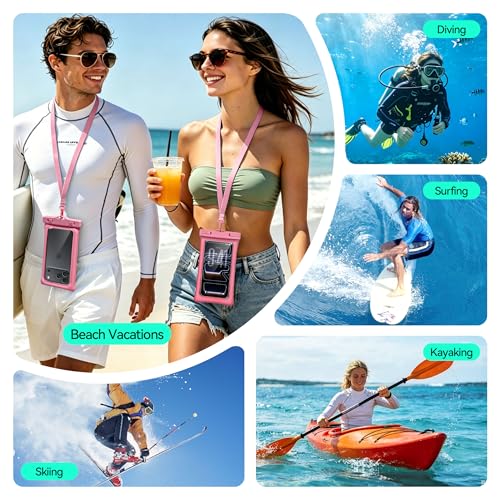 Floating Waterproof Phone Pouch 2 Pack - Dual Floatable Airbags Up to 7.2", IPX8 Waterproof Phone Dry Bag with Lanyard for Beach, for iPhone 17 16 15 Samsung Galaxy Etc., White + Pink - color: White + Pink