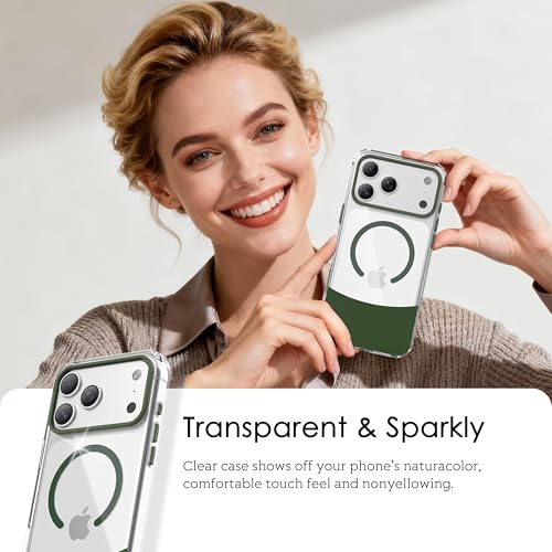 Magnetic Case for iPhone 17 Pro, Crystal Clear, [Compatible with Magsafe][Military Grade Drop Protection] Anti-Yellowing Slim Shockproof Transparent Protective Phone Cover, Green - color: Green, size: iPhone 17 Pro