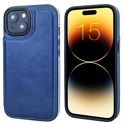 ONETOP for iPhone 15 Wallet Case with Credit Card Holder,Blue | Kickstand,ID/Cash Holder,Case Wallet with Card Slots,Double Magnetic Clasp,Durable PU Leather Shockproof Cover for Women Men - color: Blue