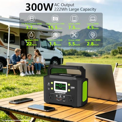 GENSROCK Portable Power Station,300W Pure Sine Wave Solar Generator - color: Gray Green
