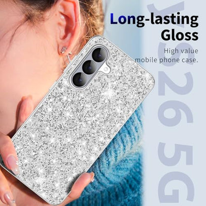 Galaxy S26 Glitter Case for Samsung Galaxy S26 5G Phone Case for Women Girls, Slim Ultra Thin Matte Back Shockproof Full Body Protective Cover for Samsung S26 5G, Crystal Bling Case, 2026 (Silver) - color: Silver