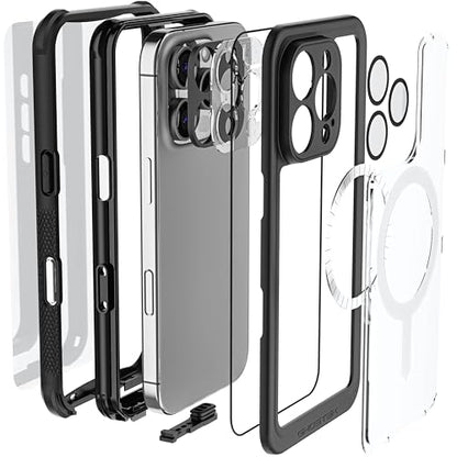 Ghostek Nautical Waterproof Apple iPhone 16 Pro Case with Holster Belt Clip - Screen and Camera Protector, MagSafe Compatible, Rugged Heavy Duty Cover (6.3 Inch, Clear) - color: Clear, size: iPhone 16 Pro