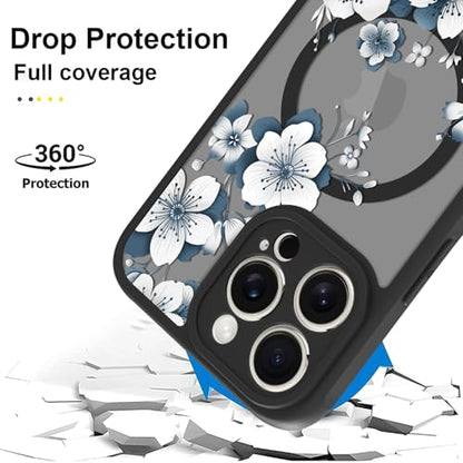 Magnetic for iPhone 15 Pro Case,White Flower | [Compatible with MagSafe] Cute Fashion Translucent Matte Hard Back Shockproof Anti-Scratch Phone Case,Ink Flower - color: Ink Flower, size: iPhone 15 Pro