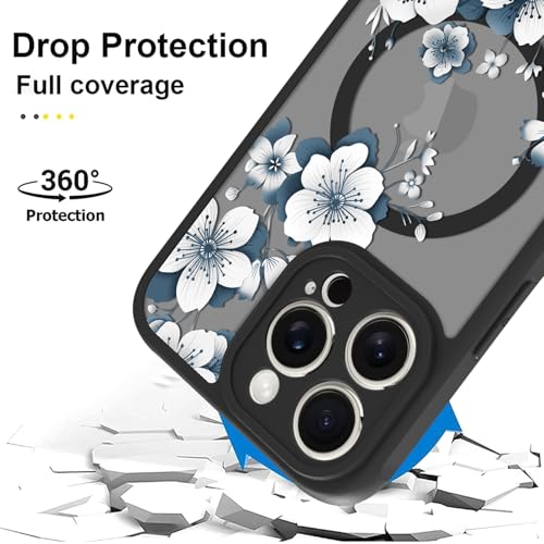 Magnetic for iPhone 14 Pro Max Case,White Flower | [Compatible with MagSafe] Cute Fashion Translucent Matte Hard Back Shockproof Anti-Scratch Phone Case,Ink Flower - color: Ink Flower, size: iPhone 14 Pro Max