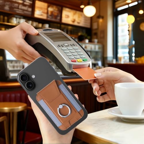 Magnetic Card Wallet Holder For Magsafe Wallets with Grip, 7 Cards Holder RFID Blocking, Ring Stand Stick on Wallet, Leather Magnetic Phone Wallet with Privacy Flap - color: brown elastic circular support
