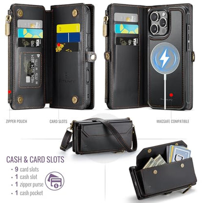 Strapurs for iPhone 15 Pro Magnetic Detachable Wallet Phone Case, Black - color: (Detachable with Magsafe)-Black, size: iPhone 15 Pro - 6.1"