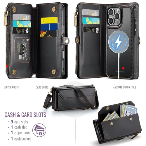Strapurs for iPhone 15 Pro Max Magnetic Detachable Wallet Case, Black - color: (Detachable with Magsafe)-Black, size: iPhone 15 Pro Max - 6.7"