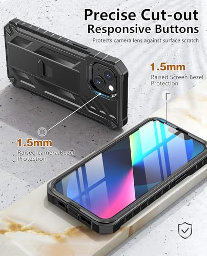 SOiOS for iPhone 13/14/15 Phone Case: for iPhone 16e Protective Cover with Built-in Kickstand | Heavy Duty Military Grade Hard Protection Shock Proof | Durable Dual-Layer Design Black | with Kickstand, 20FT Military-Grade Drop Shockproof Protection, Durab