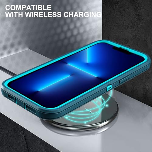 YKHJKLEC for iPhone 13 Pro Max Case, Military Grade 3 in 1 Heavy Duty Shockproof/Drop Proof/Dust Proof Case with 2Pcs Tempered Glass Screen Protector (Blue/Turquoise) - color: Blue/Turquoise