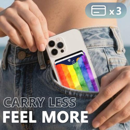 Pride Stripe Magnetic Wallet for Magsafe Compatible with iPhone 17/16/15/14/13/12 Series Pro Max Plus Air (Phone Magnet Card Holder Fit 3 Cards for Women Girl Lether Mag Safe Wallets Rainbow) - color: Stripes (Rainbow)