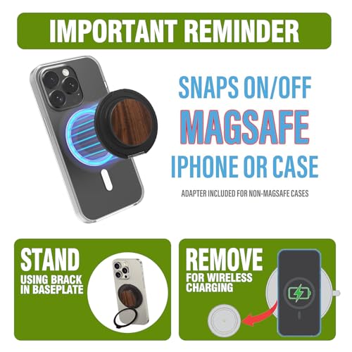 Cell Phone Grip for with Kickstand, Secure Hold for iPhone Cases, Adjustable Foldable Desktop Phone Holder Cradle Dock Compatible (Walnut Wood) - color: Walnut Wood