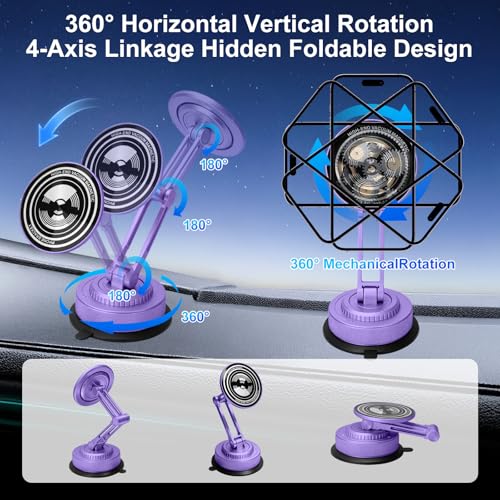 All-Metal Alloy Long Arm Magnetic Suction Cup Car Phone Mount(Purple) - color: Purple