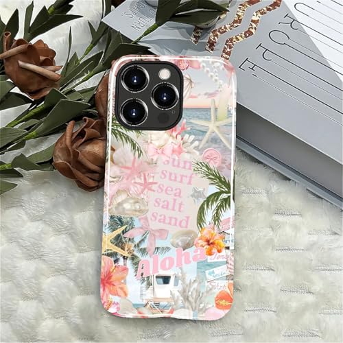 Case for iPhone 14 Pro Max, Cute Phone Case, Aloha Summer Collage | Hybrid 2-Layer Phone Cover，Military-Grade Protection Durable Shockproof Anti-Scratch Cases - color: Pink Aloha Summer Collage, size: Iphone 14 Pro Max