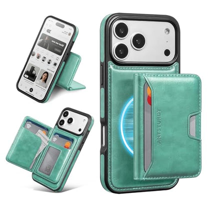 Antsturdy Compatible with MagSafe iPhone 17 Pro Max Wallet Case,Blue Green | 2 in 1 Detachable Magnetic,Credit Card Holder Slots,RFID Blocking,PU Leather,Kickstand,Flip Folio Phone Cover for Men & Women - color: Blue Green, size: iPhone 17 Pro Max - 6.9"