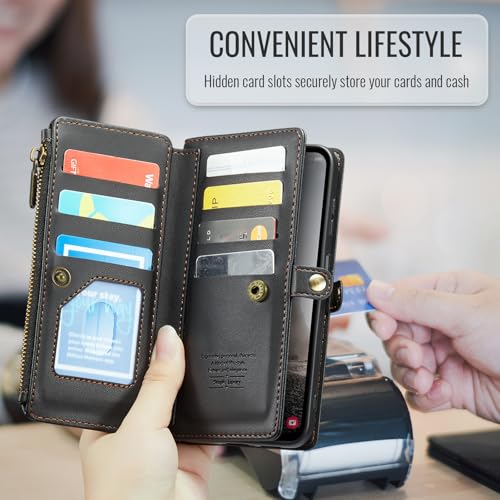 Asuwish Phone Case for Samsung Galaxy A17 5G Zipper Wallet Cover with Tempered Glass Screen Protector and Leather Flip RFID Blocking Credit Card Holder Cell Accessories A 17 17A 4G Women Girls Black - color: Black
