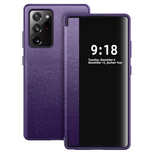 Flip Case for Samsung Galaxy Note 20 Ultra Case S View, Frosted Translucent Window Clear View Folio Protective Phone Case, 360 Degree Full Body Shockproof Flip Cover Case for Note 20 Ultra 5G (Purple) - color: Purple, size: Note 20 Ultra