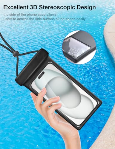 wellhouse 3D Waterproof Phone Pouch with Lanyard,Premium TPU100FT Deep Waterproof Phone Case for iPhone 17 16 15 14 13 12 Pro Max XS Samsung,Snorkeling, Surfing, Kayaking,Skiing,Hot Springs - color: 1 Pack - Duke Black7.0"