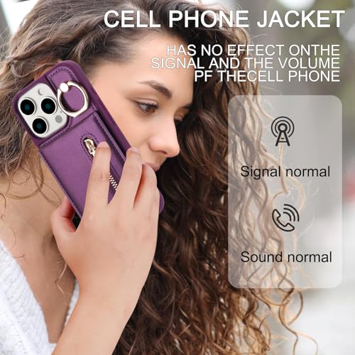 Crossbody Wallet Case for iPhone 12 Pro Max, with Card Slots Zipper Pocket Case, Flip Folio Purse RFID Blocking with Ring Kickstand Detachable Strap-Lavender - color: Lavender, size: iPhone 12 Pro Max(6.7")