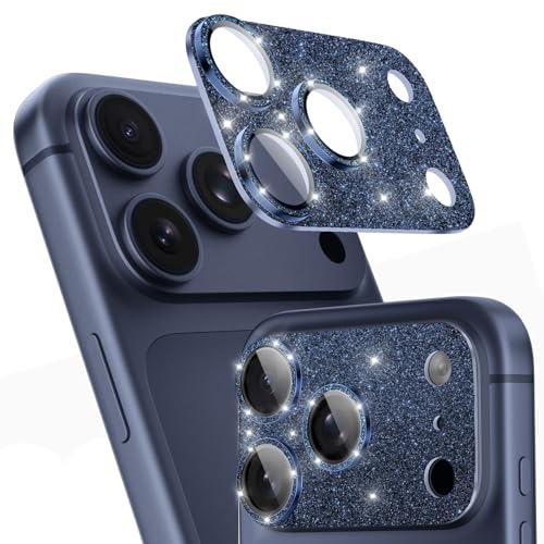imluckies Compatible with iPhone 17 Pro Camera Lens Protector Bling, Ultra HD Tempered Glass Shiny Diamond Camera Plate Sparkle Screen Protection, 9H Anti-Scratch & Easy Install, Glitter Blue - size: 17pro 6.3" Glitter Blue