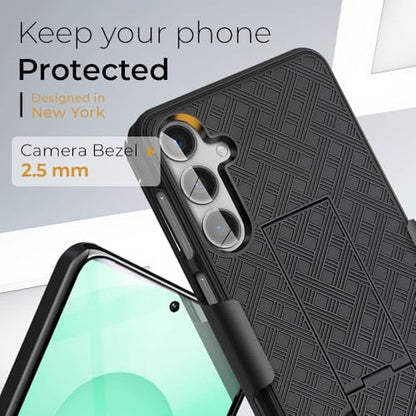 MOTIVE for Samsung Galaxy s25 Plus Case with Belt Clip, Kickstand | 6.7" | Ranger v1 Series, Black, 360° holster, open-top/bottom port access, grip, slim - size: s25 Plus