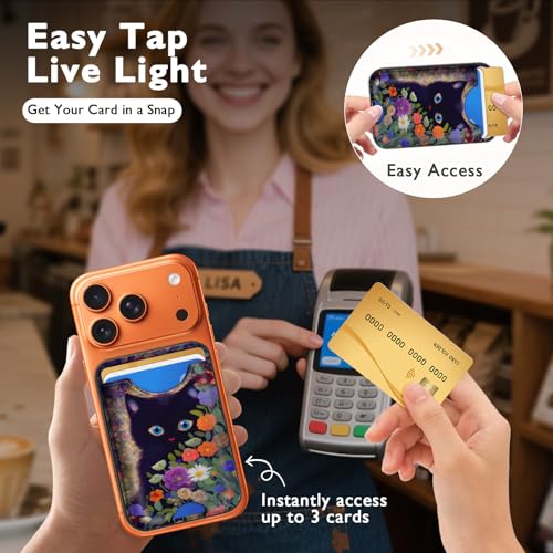 Compatible with Magsafe Wallet Magnetic Card Holder - Black Cat Flowers Phone Wallets for Women Teen Girls Cute for iPhone 17/16/15/14/13/12 Series Slim for Apple Mag RFID Magnet,Fit 3 Cards - color: Black Cat Flowers