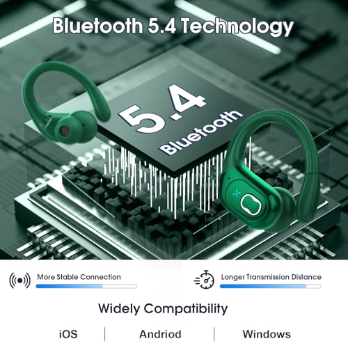 Aptkdoe Wireless Earbuds 75H Bluetooth 5.4 Sport Headphones with Earhooks - color: Dark Green
