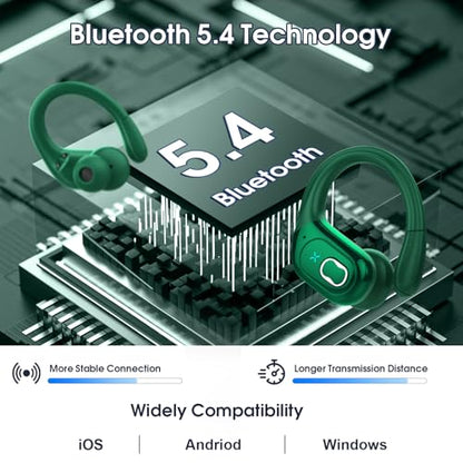 Aptkdoe Wireless Earbuds 75H Bluetooth 5.4 Sport Headphones with Earhooks - color: Dark Green