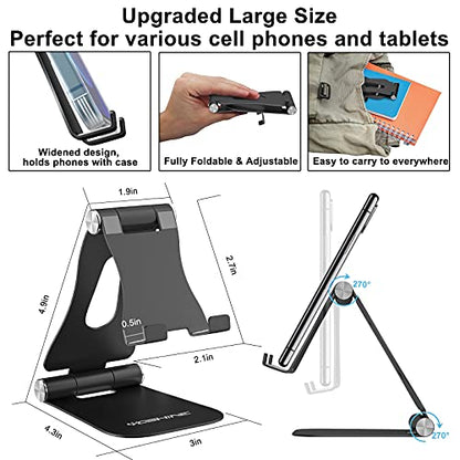 YOSHINE Cell Phone Stand, Upgraded Phone Stand for Desk, Adjustable Tablet Stand, Foldable Portable Aluminum Phone Holder, Cradle, Dock for All iPhone Smartphones and iPad Tablets(4-13in) - Black - color: Black