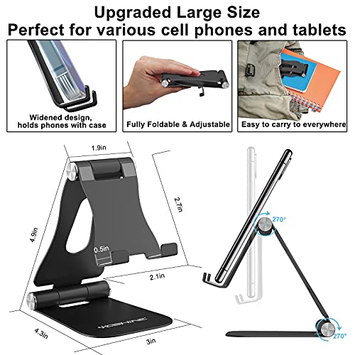 YOSHINE Cell Phone Stand, Upgraded Phone Stand for Desk, Adjustable Tablet Stand, Foldable Portable Aluminum Phone Holder, Cradle, Dock for All iPhone Smartphones and iPad Tablets(4-13in) - Black - color: Black