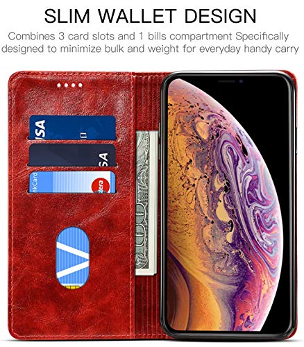 SINIANL iPhone Xs Case, iPhone X Case, Leather Wallet Folio Case Book Design Flip Cover with Stand and ID Credit Card Slot Magnetic Closure for iPhone Xs/X - color: Red, size: iPhone X / XS (5.8 inch)