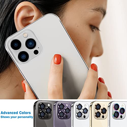 Compatible with iPhone 14 Pro / 14 Pro Max Camera Lens Protector, Anti-Scratch Lens Cover 9H Tempered Glass Metal Camera Screen Protector Shockproof Camera Ring - 3 Pcs Silver - color: Silver