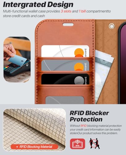 OCASE for iPhone 16 Case Detachable Wallet Case with Card Holder, 2 in 1 Pu Leather Flip Folio with RFID Blocking Stand Wrist Strap Shockproof Phone Cover 6.1 Inch 2024, Brown | Magnetic 2 in 1 Wallet, RFID Blocking Flip Case, PU Leather Case, Kickstand,
