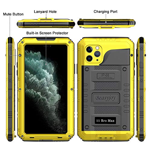 Beasyjoy for iPhone 11 Pro Max Case Waterproof Metal Case Heavy Duty Built-in Screen Full Body Protective Shockproof Military Grade Yellow - color: Yellow, size: iPhone 11 Pro Max