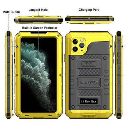Beasyjoy for iPhone 11 Pro Max Case Waterproof Metal Case Heavy Duty Built-in Screen Full Body Protective Shockproof Military Grade Yellow - color: Yellow, size: iPhone 11 Pro Max