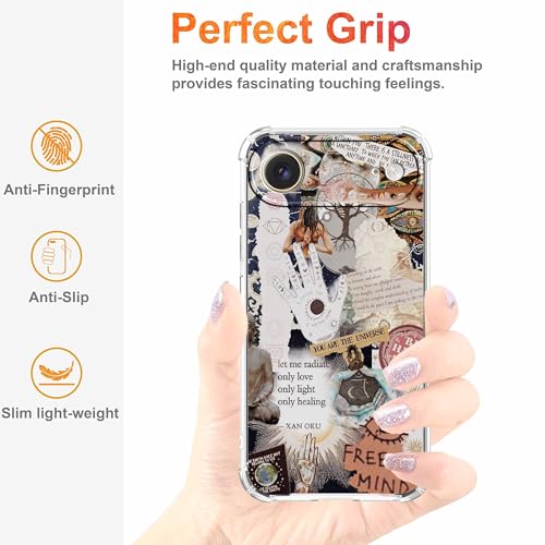 Case for iPhone Air with Aesthetic Beige Desgin,Spiritual Hippie Quotes Collage,Clear Soft TPU Bumper Phone Cover,6.5"(Beige,17Air) - color: Beige, size: iPhone Air