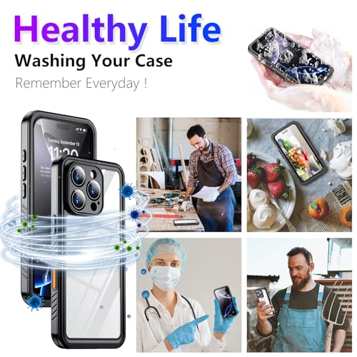 Compatible with iPhone 16 Pro Case Waterproof, Built-in Screen & Camera Protector IP68 Underwater Full Body 16FT Military Dropproof Shockproof Phone Case 6.3"-Black/Clear - color: Black, size: iPhone 16 Pro